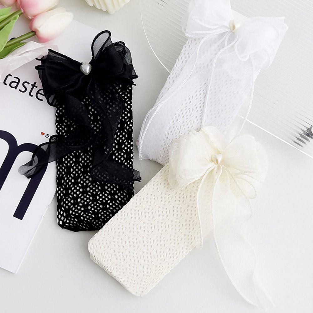 Носки с бантом Лолита, кружевные длинные носки для девочек, носки для теленка, чулки с бантом