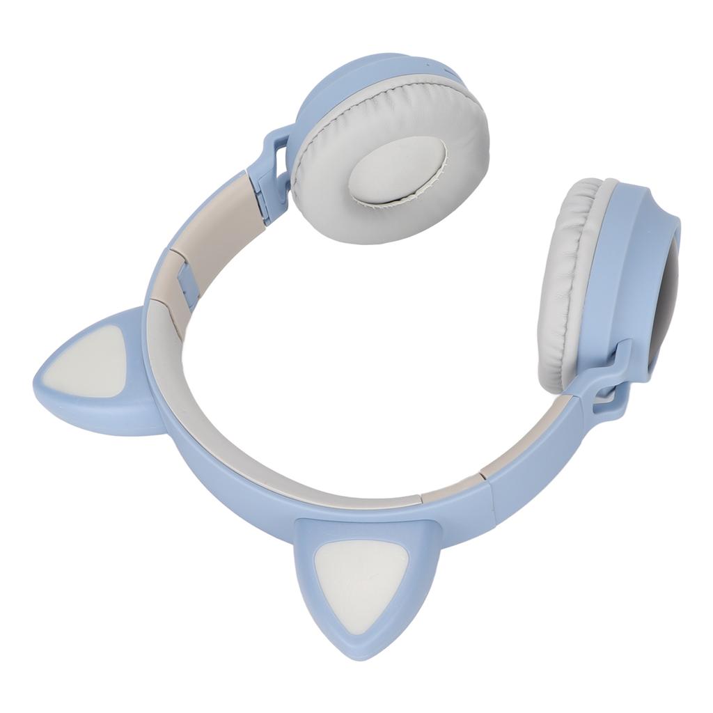 Игровые наушники с кошачьими ушками, глубокий бас, светодиодная подсветка, складная, симпатичная гарнитура с кошачьими ушками и мягкими амбушюрами синего цвета