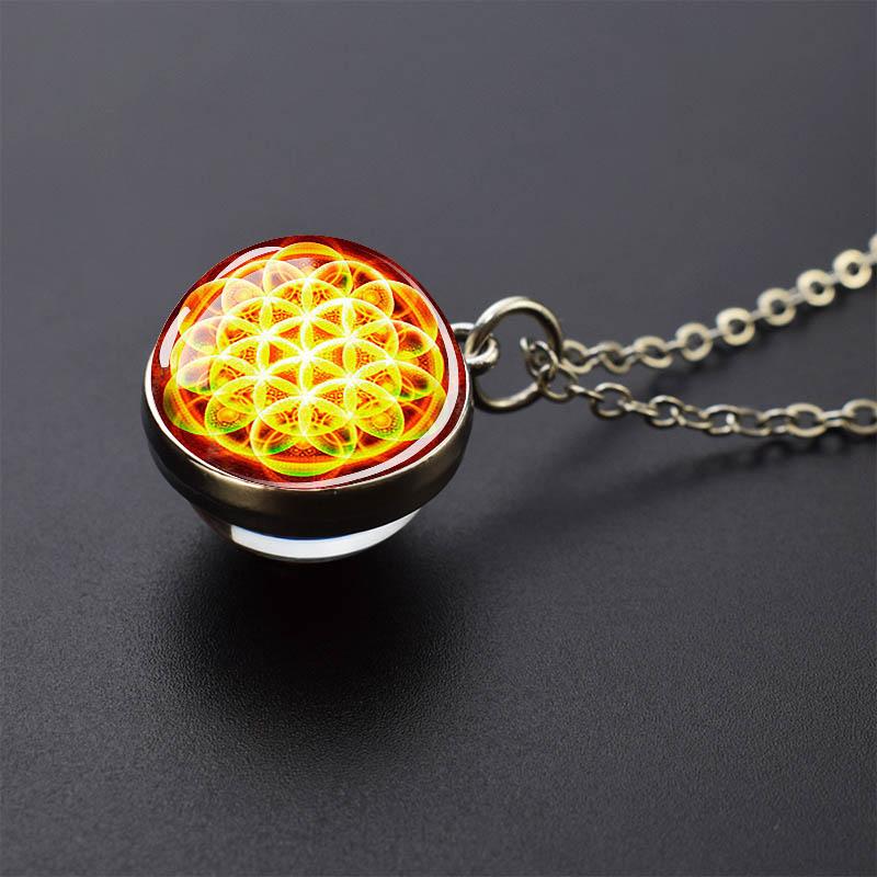 Сакральная геометрия-куб Метатрона, ожерелья Шри Янтра Мандала, двустороннее стеклянный шар, кулон, ожерелье, буддийское ювелирное изделие для йоги, подарок