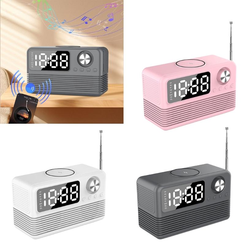 15-ваттная беспроводная зарядка, Bluetooth-совместимая колонка со светодиодным зеркальным будильником, двойной будильник, защита от кражи, подходит для дома и офиса