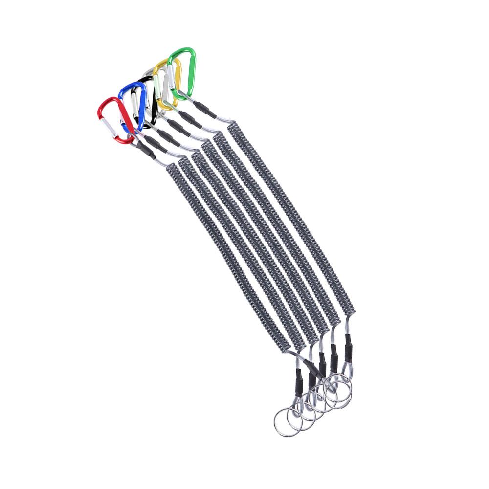 Anti-lost Camping Climbing Elastic Steel Wire Outdoor Spring Rope Lanyard Carabiner Fishing String