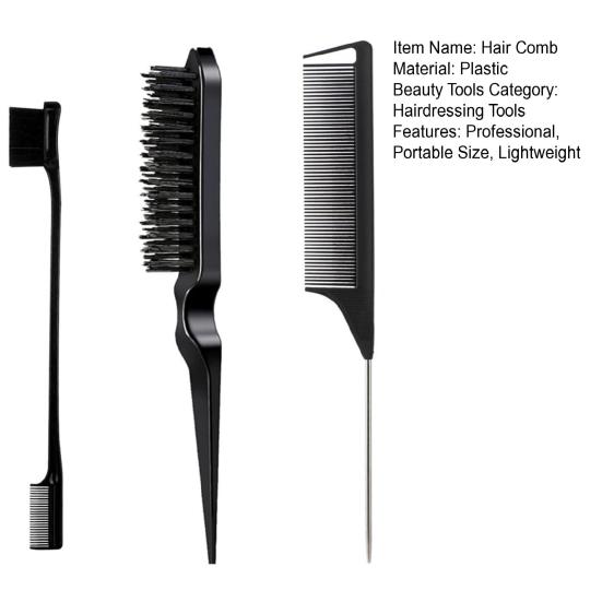 3Pcs/Set Hair Styling Comb Kit with Double-side Edge Control Teasing Bristle Brush Rat Tail Women Comb Back Brushing Combing Styling Brush