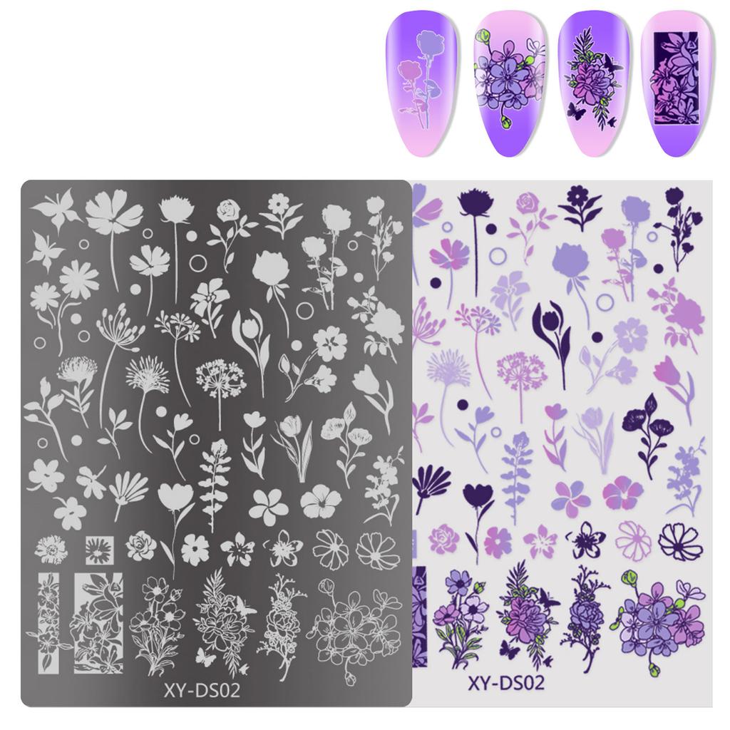 Butterfly Nails Stamp Templates French Tip Nails Stamping Plates Manicure Template Tool Flowers Nails Stencil Stamp