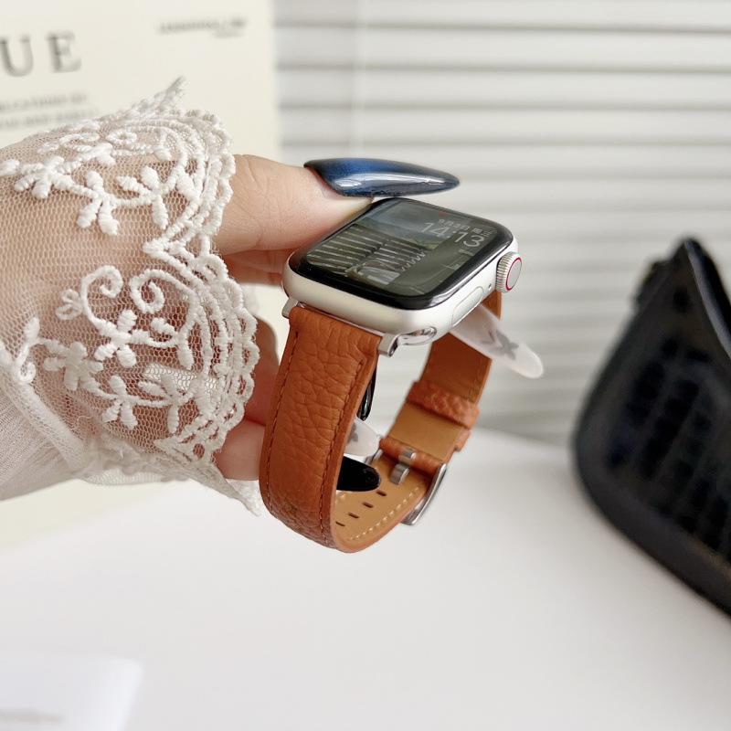 Совместимый кожаный ремешок для Apple Watch S10 - Узор личи, iWatch 9876, SE, Ultra