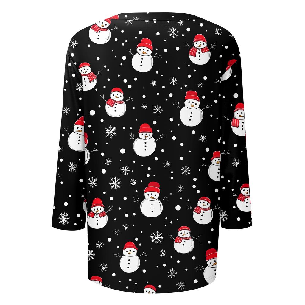 Women's T Shirt CHristmas Print 3/4 Sleeve Daily Weekend Fashion Basic V- Neck Regular Top