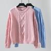 Women's Solid Color Sweater Autumn and Winter Round Neck Pullover Vintage Twist Cable Knit Sweater
