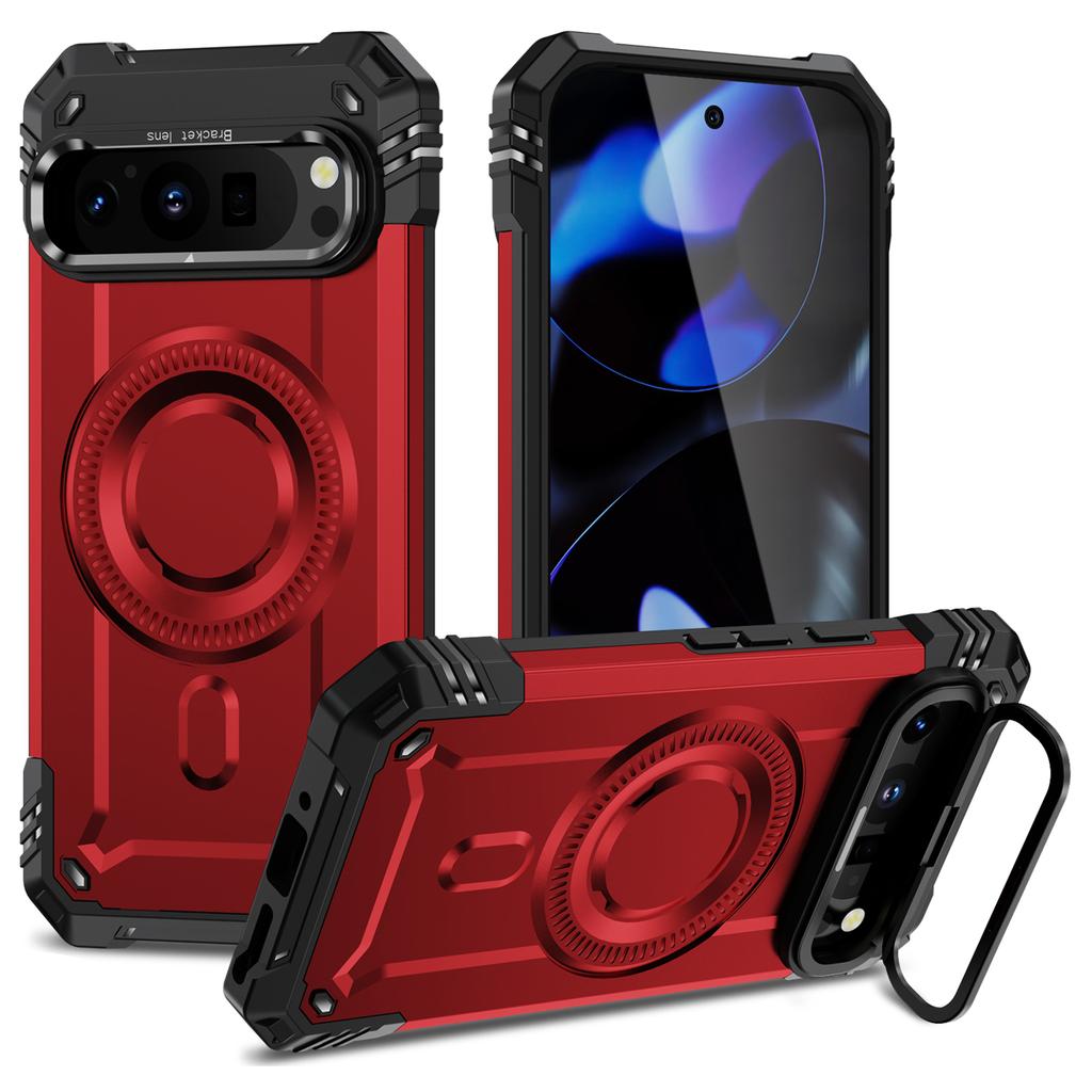 For Google Pixel 9/9 Pro Case Compatible with MagSafe Metal Lens Frame Kickstand PC+TPU Mobile Cover