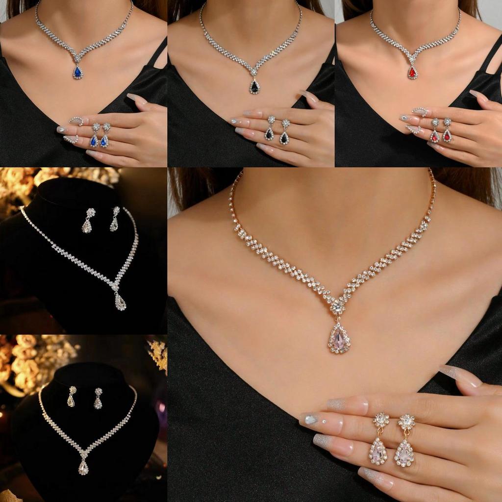 Water Drop Bridal Jewelry Set With Zircon Earrings And Necklace For Wedding And Formal Wear