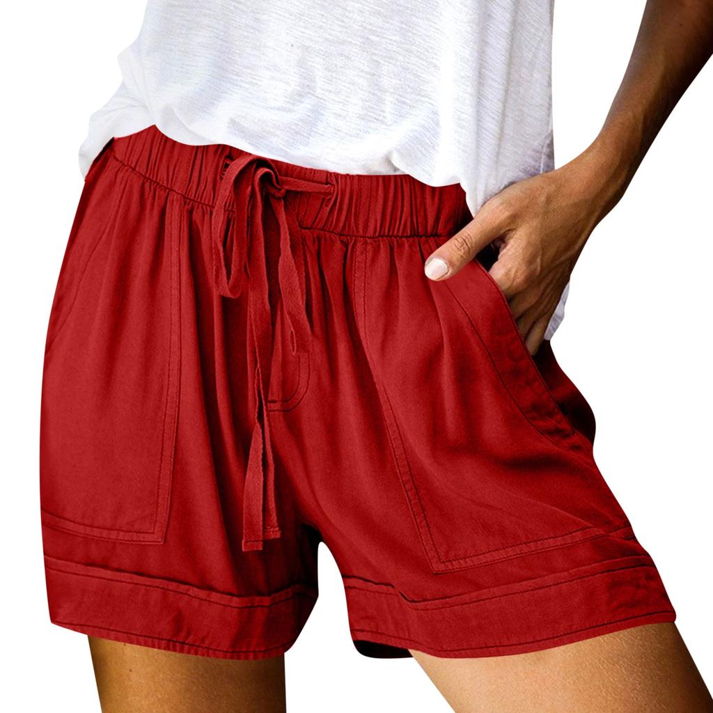 Женские повседневные летние эластичные пляжные шорты однотонные повседневные шорты