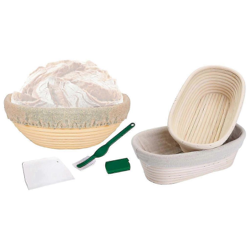 1 Set 10 Inch Bread Proofing Basket, Proofing Basket + Cloth Liner + Dough Scraper + Bread Lame & 2