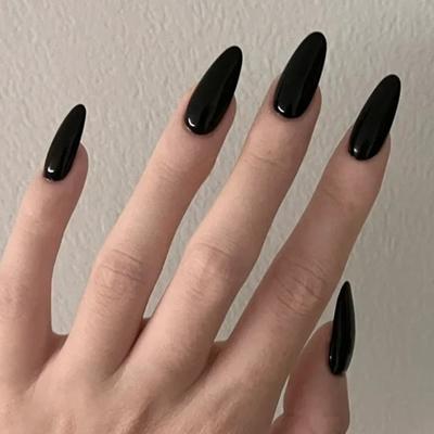 24 шт., заостренные черные носимые накладки для ногтей, сплошной цвет, DIY Art, накладные ногти, накладные ногти для девочек, накладные ногти с инструментами для ношения