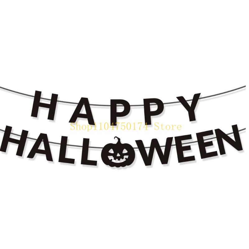 1Set Happy Halloween Banners with Pumpkins Sign Halloween Party Decorations Halloween Banners Hanging Party Supplies top sale