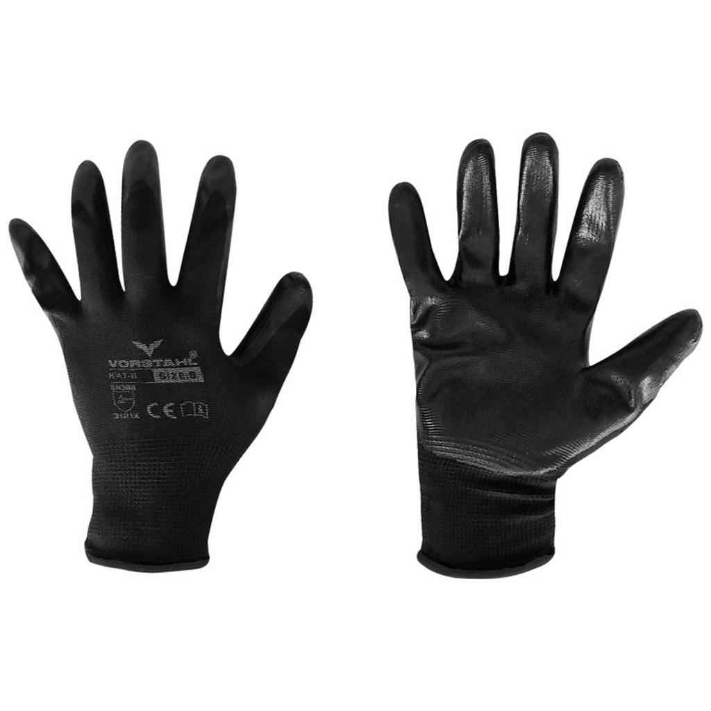Polyester protective gloves with nitrile, black, 12 pcs, size 8, Vorstahl quality