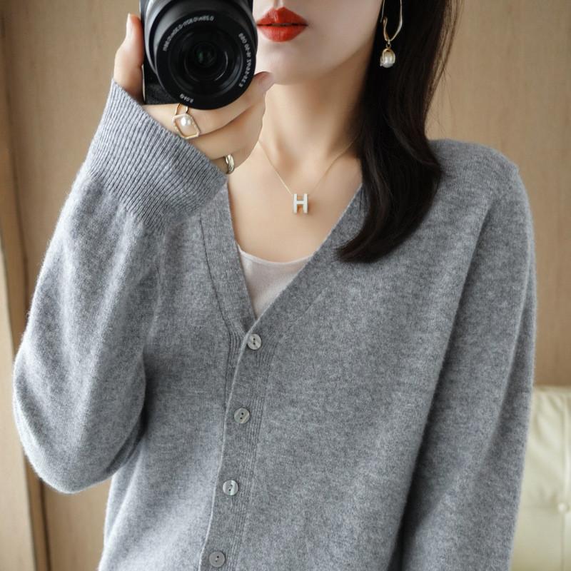 Knit Cardigan For Women With Vneck Long Sleeves Soft Polyester Blend For Casual Wear