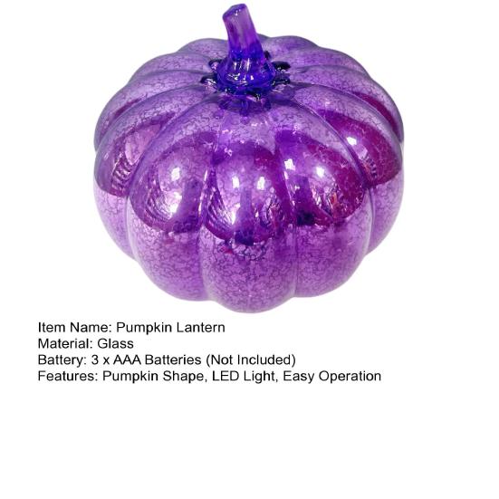 LED Glass Pumpkin Lantern with Smart Timer 10 Warm LEDs Battery-Powered Automated Pumpkin Light Halloween Decoration