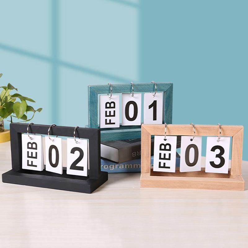 Wooden Vintage Home Calendar Cafe Desktop Decorative Rustic Ornaments Diy Flip Planner Table Perpetual Calendar Office Supplies