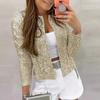 Women Fashion Long Sleeve Crop Top Blazer Casual Open Front Sequin Bolero Shrug Coat Female Jacket Cardigan O-Neck Ladies Evening Party Outerwear