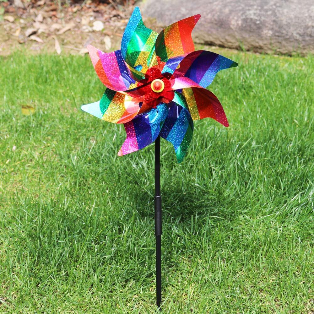 Plastic Windmill Colorful Garden Pinwheels Bird-Scaring Wind Spinner Children