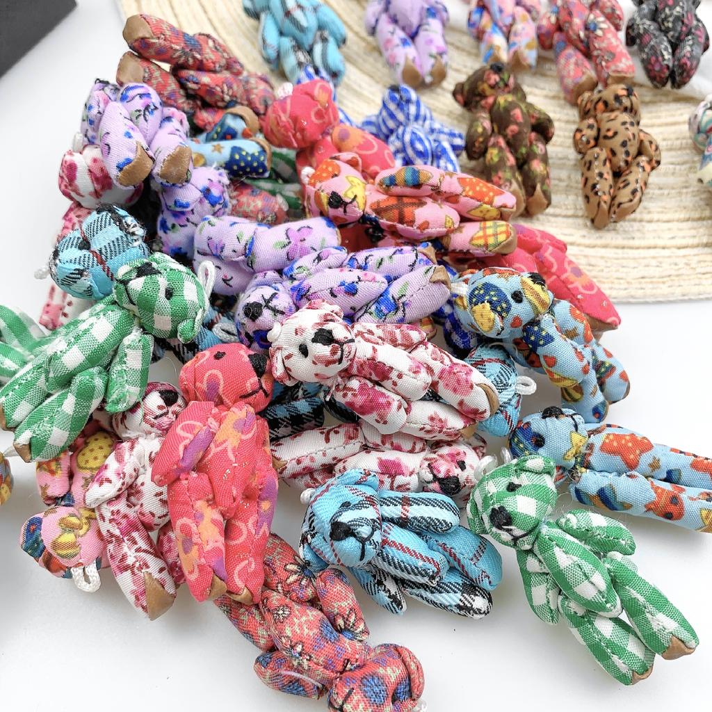 10pcs Kawaii Small Teddy Bears Plush Toy 4-4.5cm Floral Pattern Mini Joint Bear Stuffed Animal Doll Girl Keychain Christmas Gift