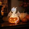 Halloween Party Table Centerpieces Pumpkin Dragon Statue, LED Glowing Resin Figurine Lighted Desktop Night Light with Warm Light, Spooky Fantasy Desk
