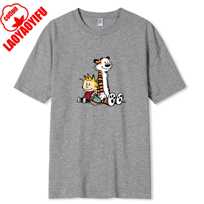 Vintage 90s Calvin Hobbes Tshirt Comic Strip Kawaii Friend Clothes Unisex Simple Casual Fashion Tees High Quality Cotton Tops