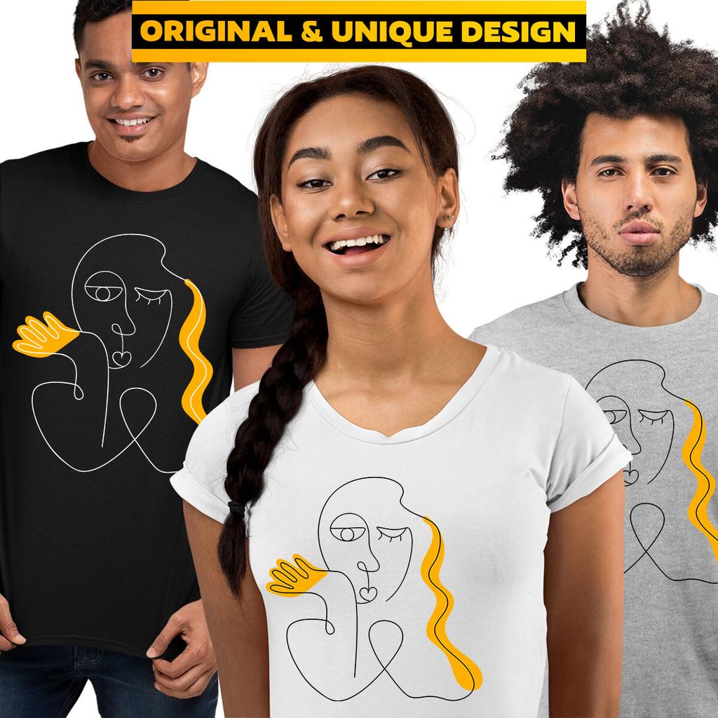 Woman Figure One Line Drawing Abstract Face Yellow Short Sleeve TShirt Birthday