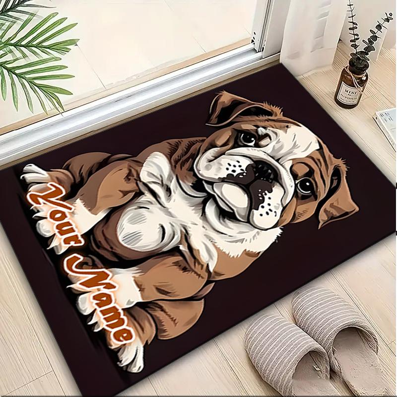 1PC Custom Name Bulldog Portrait Artwork Theme Floor Mat Ideal for Living Room, Game Rooms, Office, Bedroom,Floor Mat Playful Design