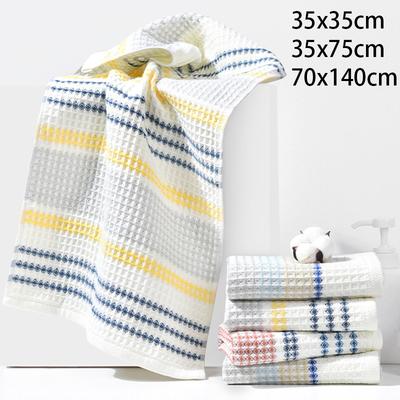 Банное полотенце из 100% хлопка, утолщенное, 70x140 см, вафельное, в полоску, премиум-класса, для взрослых и детей, для дома, супермягкое, впитывающее, не линяет.