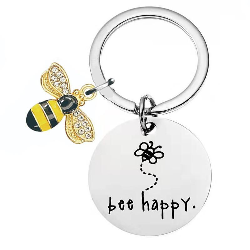 Modern Minimalist Bee Happy Keyring Durable Keychain Ideal For Celebrations And Events