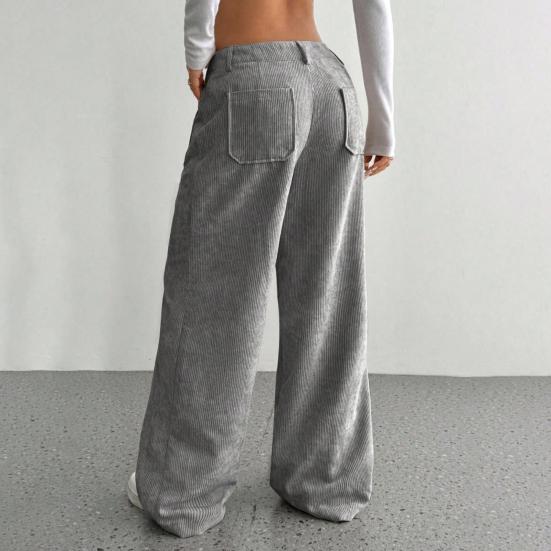 Женские брюки с низкой посадкой, на молнии и пуговице, прямые широкие длинные брюки с карманами, однотонные рубчатые брюки для отдыха