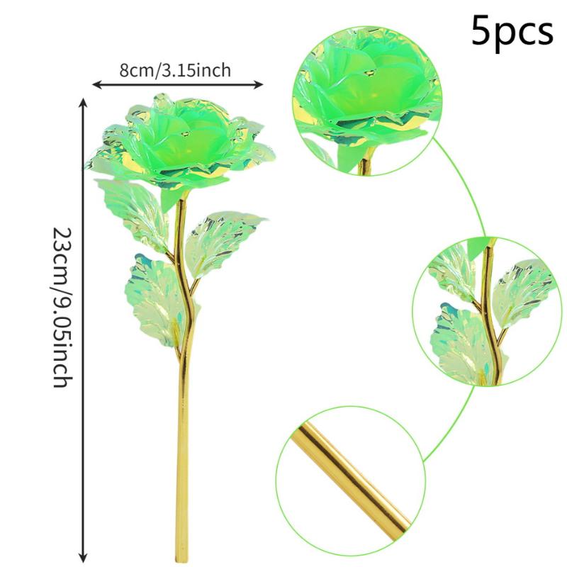 5pcs 24K Foil Plated Rose Valentine's Day Creative Gift Gold Rose Lasts Forever Love Wedding Decor Lover Lighting Roses