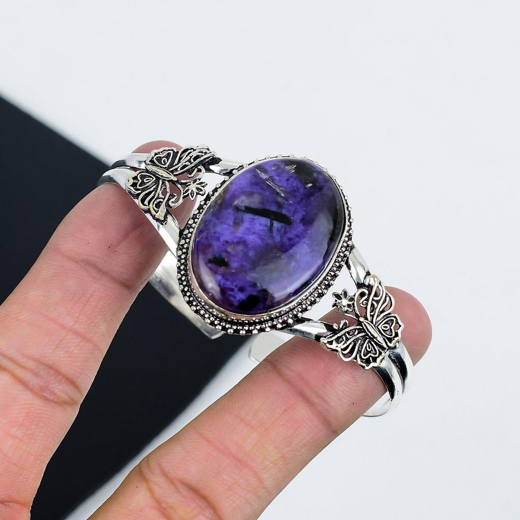 Natural Charoite Gemstone Handmade 925 Sterling Silver Cuff Bangle, Charoite Bangle,For Wife, Unisex Bangle, Gifts For Engagement