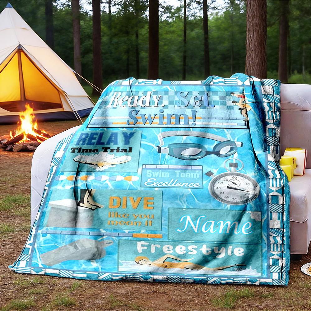 Swimmer'S Paradise Customize Your Name Outdoor Blanket Comfortable Soft Lightweight Allseason Multipurpose Blanket For Travel Camping Picnics Sofa