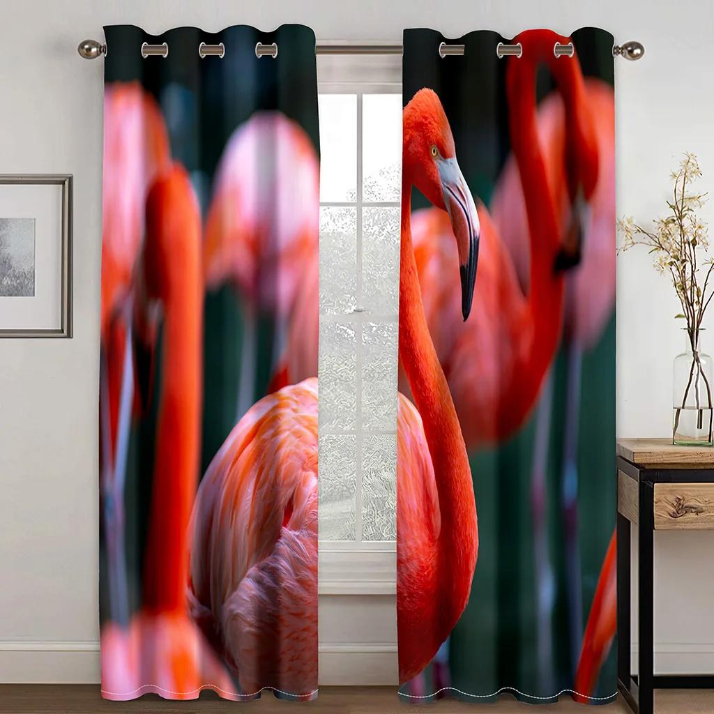 Высококачественные плотные затемняющие шторы с принтом фламинго, пляжа и моря, розовые животные для окон в гостиной, высокие затемняющие шторы, новые шторы