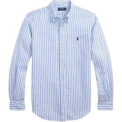 Polo SS25 Рубашка мужская с длинным рукавом, полосатая льняная, с вышивкой логотипа, многоцветная MNPOWOV16824209-100