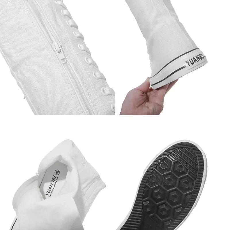 Новые женские парусиновые ботинки на молнии, удобная женская обувь на плоской подошве, высокие женские кроссовки на шнуровке, ботфорты, Bota Feminina