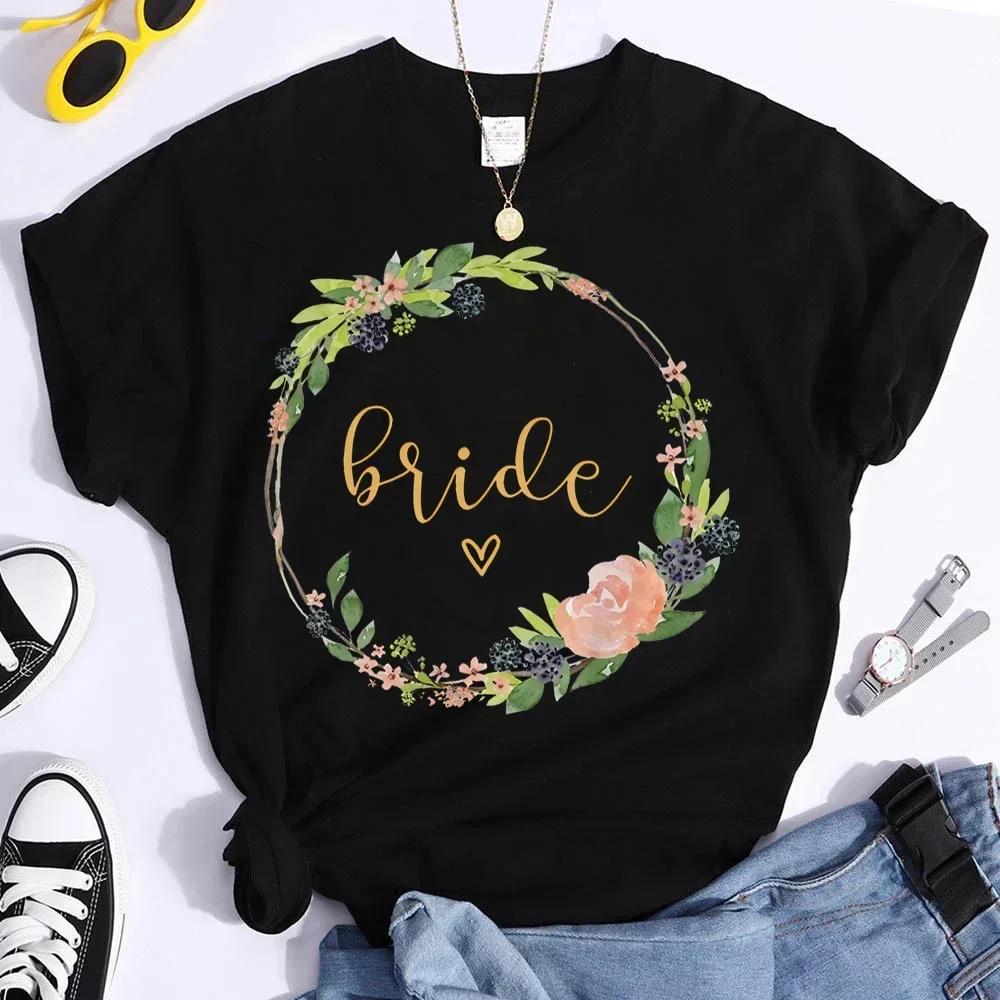 Floral Hoop Aesthetic Bridesmaid T Shirt Team Bride Top Tees Femme Wedding Shower T-Shirt Girl Bachelorette Hen Party T Shirts