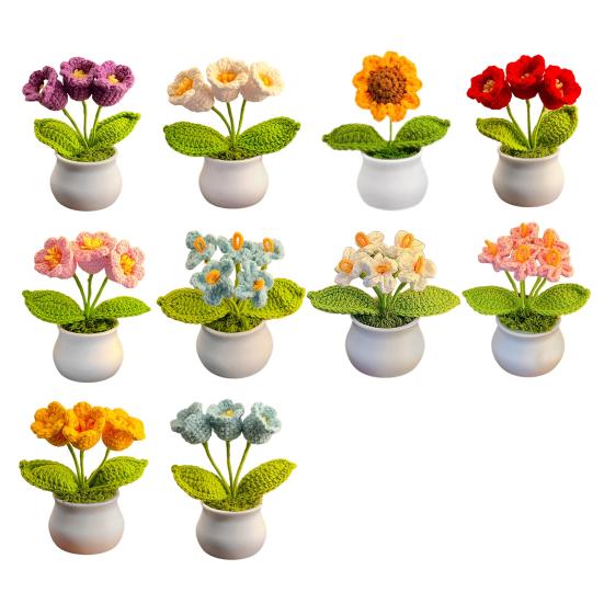 Цветы ручной вязки ручной работы Ландыш Растение Готовый вязаный крючком Подсолнух в горшке Искусственный цветок Незабудка для украшения дома и рабочего стола