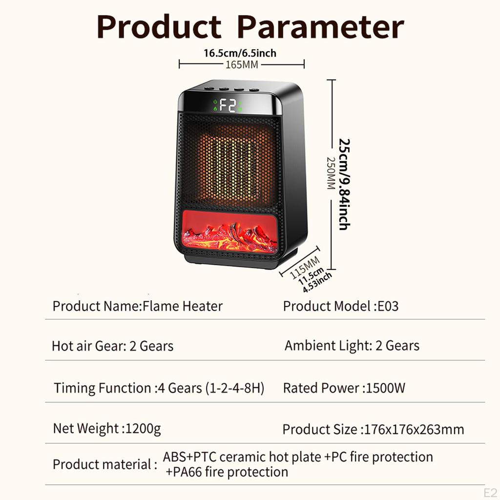 Electric Fireplace Heater Decorative US Adapter Plug for Home Indoor Office