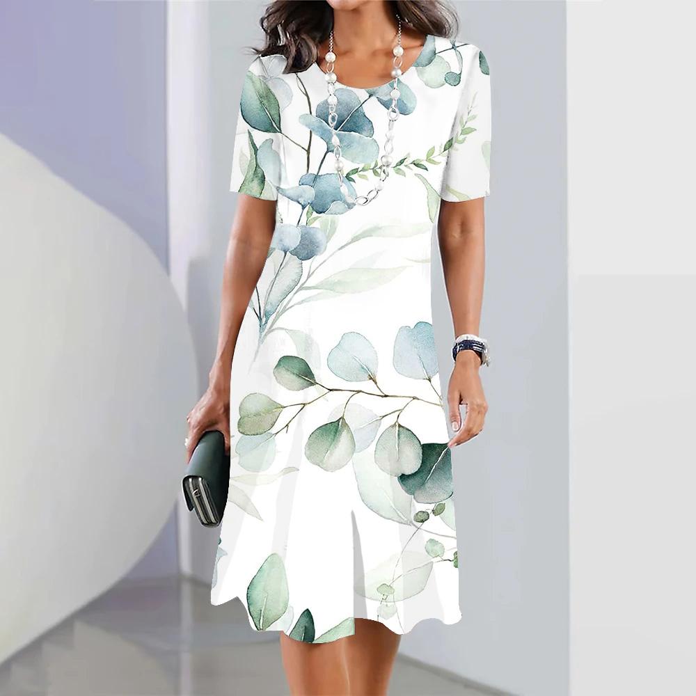 Платье модное женское летнее белое платье с круглым вырезом и короткими рукавами с принтом повседневное Vestidos свободное платье макси элегантное для дам