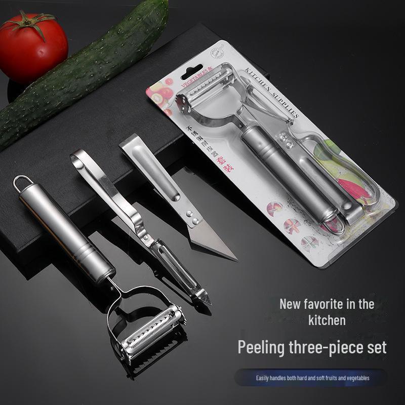 Three-Piece Stainless Steel Peeler Set: Multi-functional Peeler, Potato Peeler, Melon and Fruit Grater, Fruit Knife