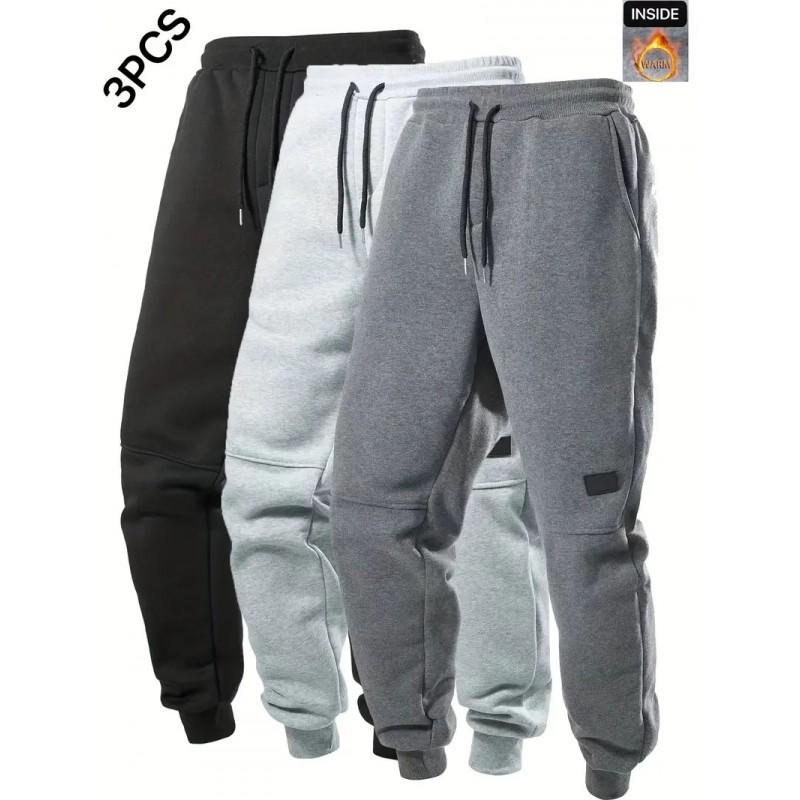 Mens Fleece Sweatpants Casual Sports Trousers With Drawstring Winter Warm