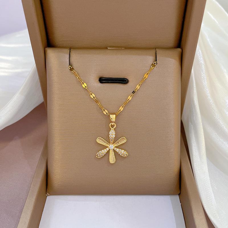 Light Luxury Full Diamond Micro-Inlaid Zircon Sprouting Large Flower Necklace Copper Electroplated Real Gold Pendant