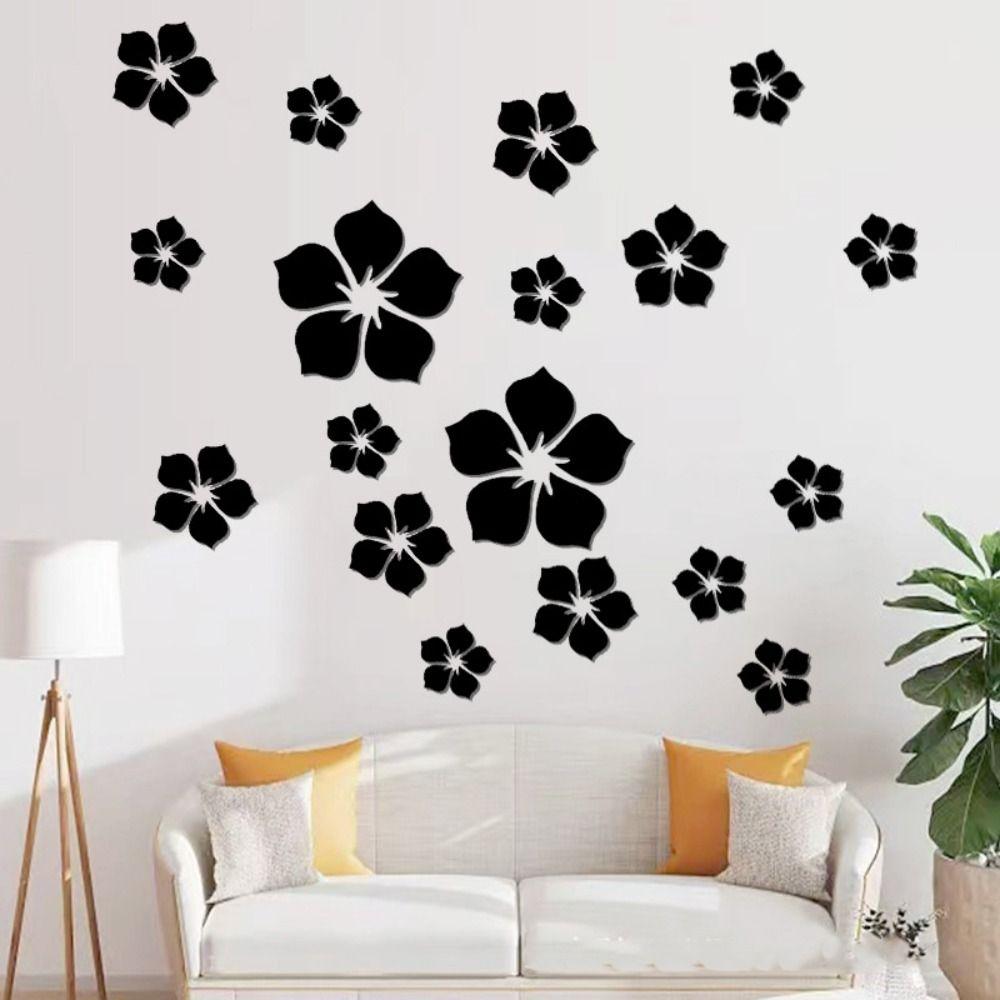 18Pcs/set Acrylic Mirror Wall Stickers Modern Art Mural Crafts Flower Wall Sticker Bathroom