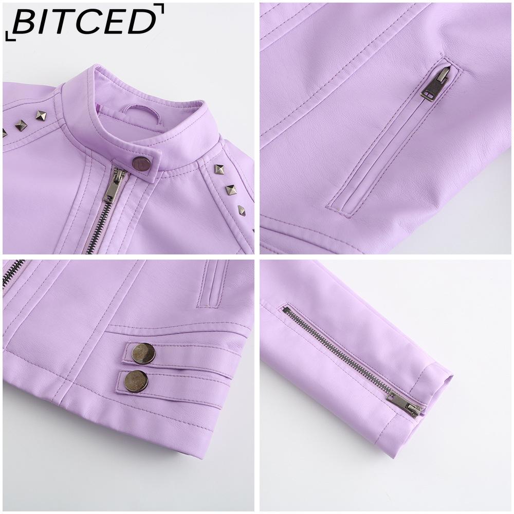BITCED Женская кожаная куртка с шипами Весна/Осень С длинным рукавом Стойка воротник Модная куртка