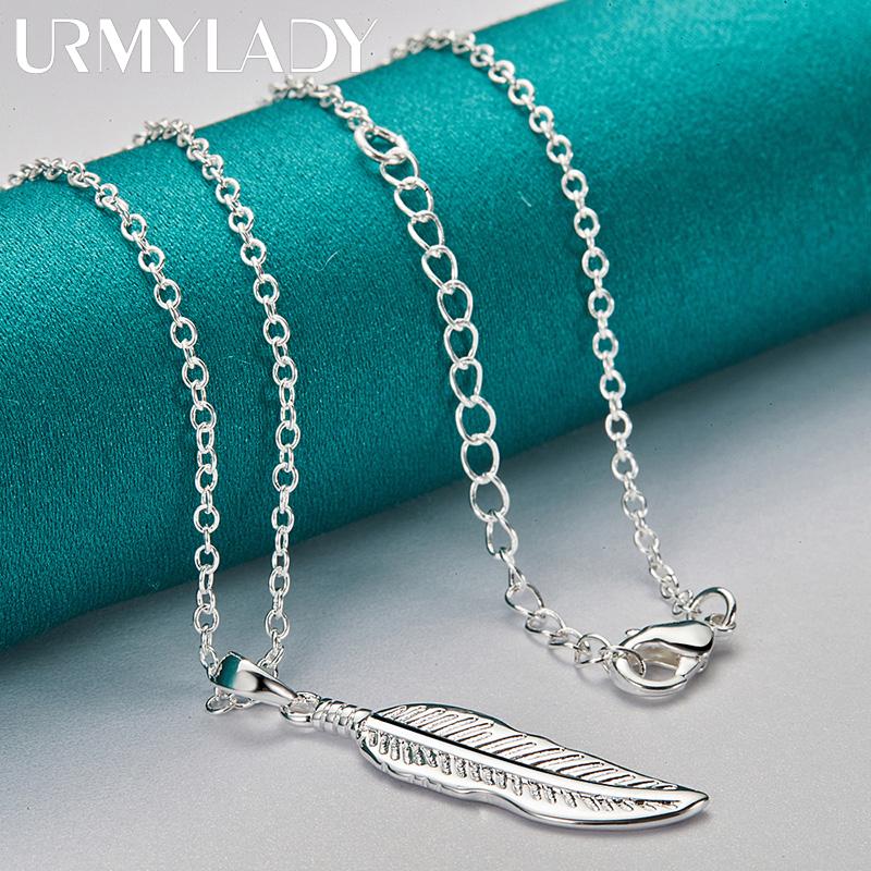 URMYLADY 925 пробы серебро кулон с перьями ожерелье для женщин модные свадебные помолвки очаровательные ювелирные изделия
