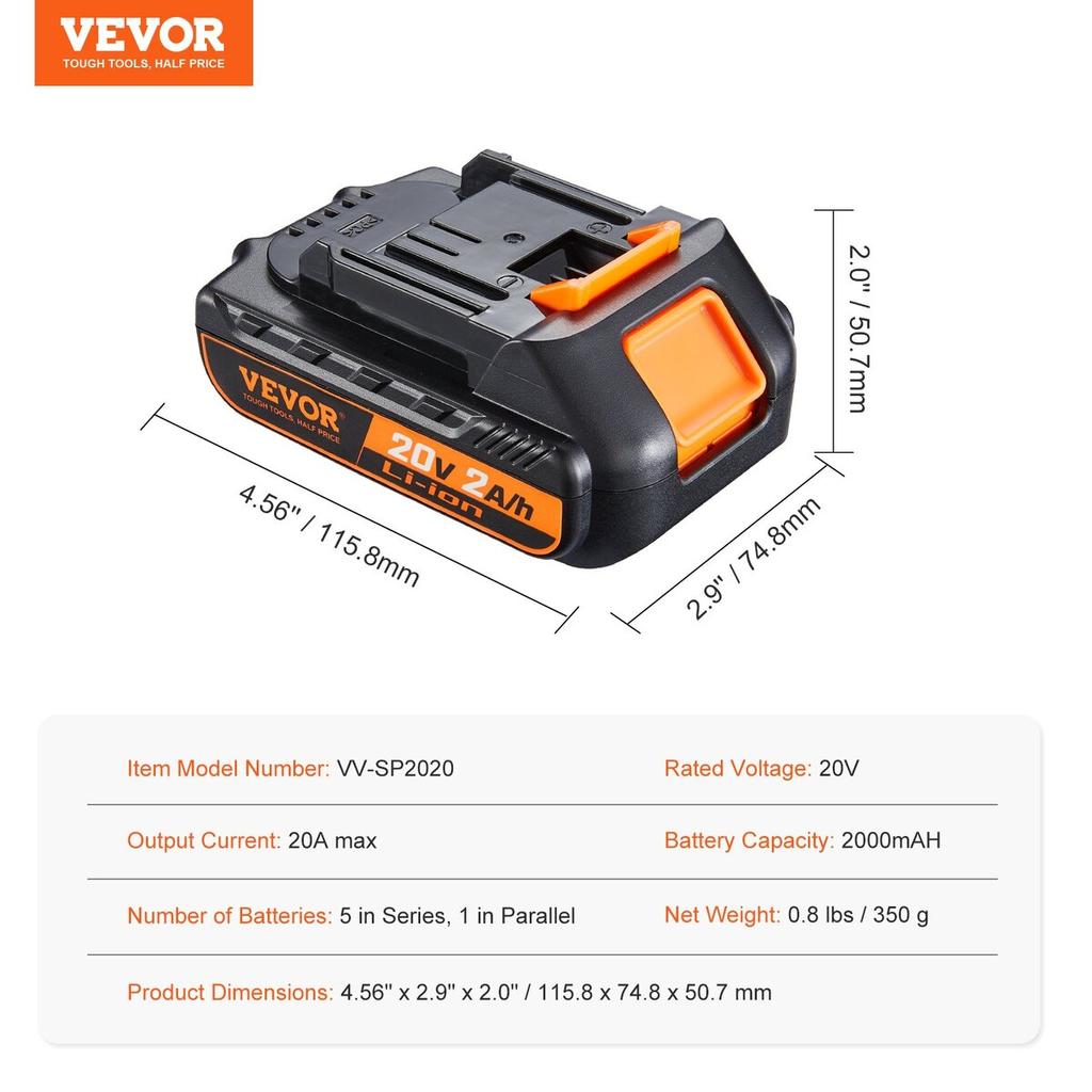20V 2Ah Lithium Battery Pack Replacement for 20V Power Tools Battery