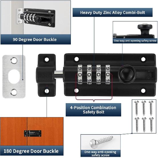 Combination Locking Bolt 2 Pack,Thickened Solid Zinc Alloy Combination Barrel Bolt,Safety Slide Latch Lock with Password Setting,for