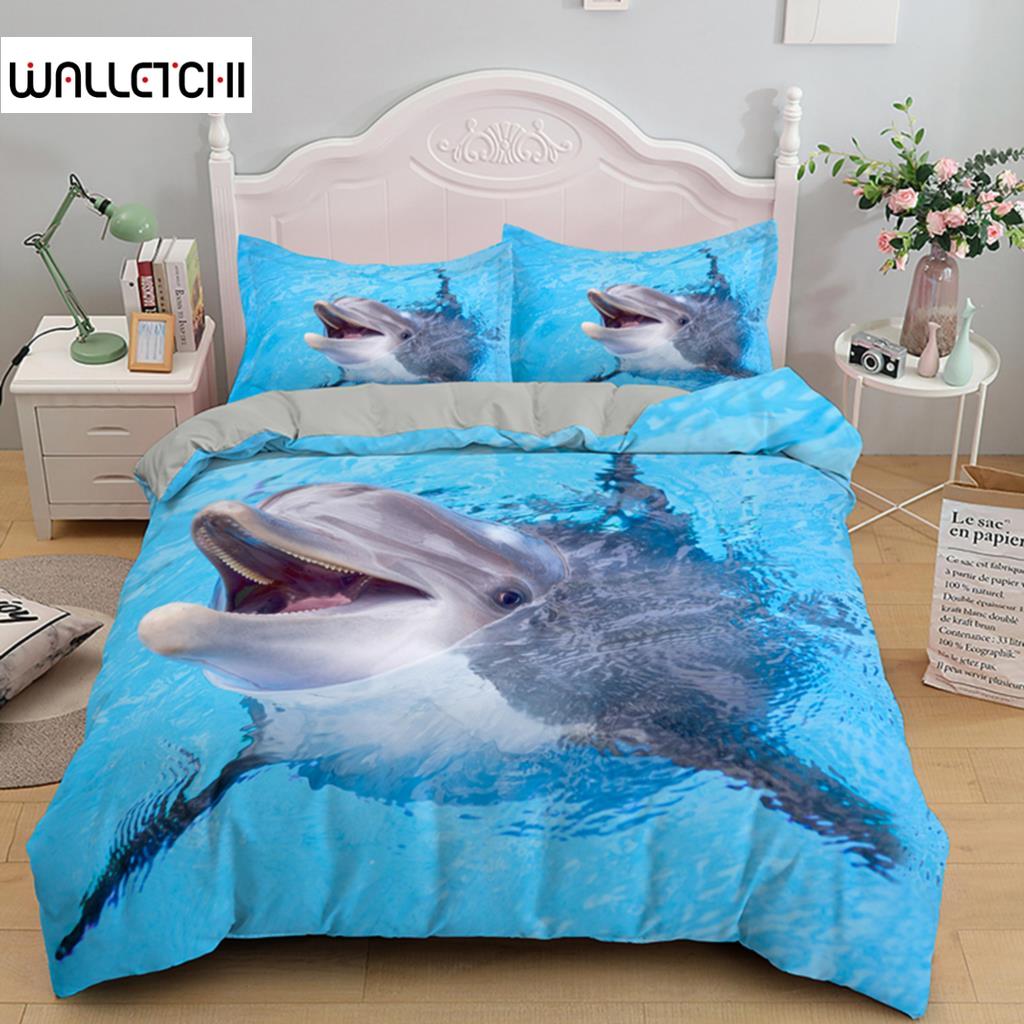 3D дельфин в синем море Queen King Size комплекты постельного белья Animal Single Quilt Duvet Cover Set Детская кровать для взрослых Полиэстеровое постельное белье