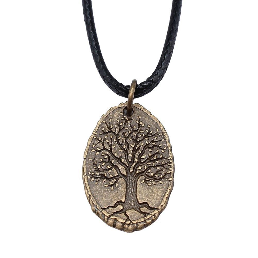 Антикварный кулон-ожерелье "Древо Жизни" Nature Boho Statement Jewelry 45см Кожаная цепочка